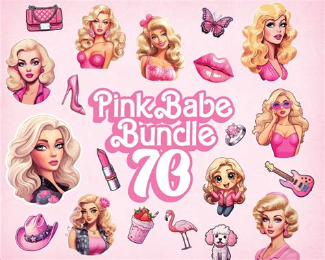 Pink Babe Bundle Clipart Cute Malibu Illustration Sticker Use Lets Go Party SVG Pink Doll