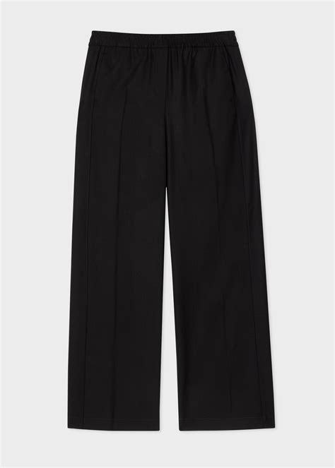 Womens Wool Black Wide Leg Trousers