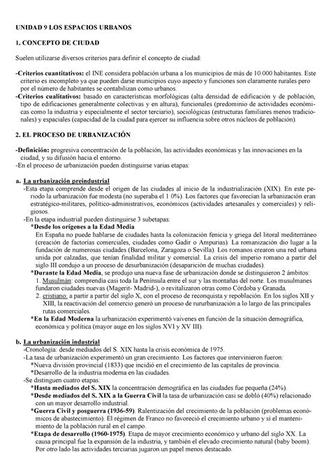 TEMA 9 Espacio Urbano Temario Evau Mas Importante UNIDAD 9 LOS