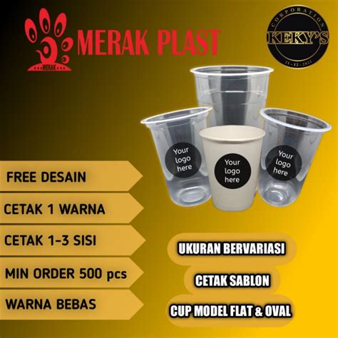 Jual Sablon Cup Gelas Plastik Costume Merk Merak Oval Datar Slim