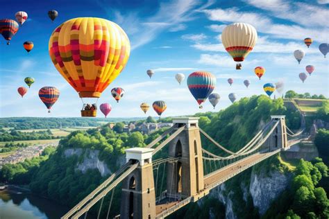 AI Generated Colorful Hot Air Balloons Flying Over The City Travel Concept Clifton Suspension