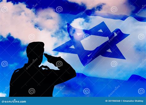 Silhouette Of An Israeli Soldier In Front Of The Flag Of Israel