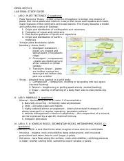 GEOL 111 010 Final Study Guide GEOL 107 111 LAB FINAL STUDY GUIDE I