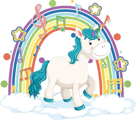 Unicorn Standing On Cloud With Rainbow And Melody Symbol 3112522 Vector