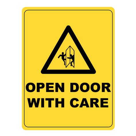 Open Door With Care Warning Sign Metal Aluminium Hazardous Safety