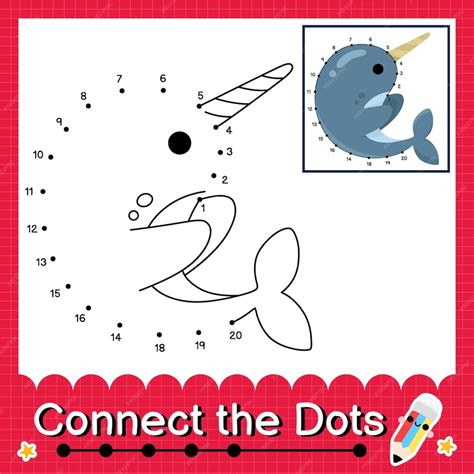 Premium Vector Narwhal Kids Puzzle Connect The Dots Worksheet For