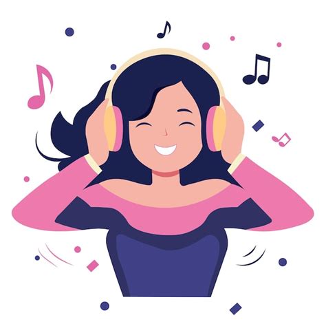 Mujer escuchar música vector Vector Premium