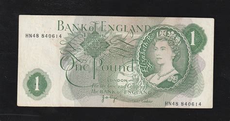 Great Britain 1 Pound 1970 P 374g Banknote Queen Elizabeth II J B