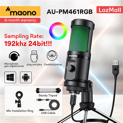 Manila Stock Maono Pm Tr Rgb Gaming Usb Condenser Rgb Podcast