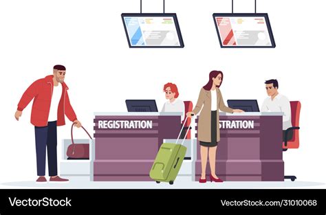 Airport Registration Desk Semi Flat Rgb Color Vector Image