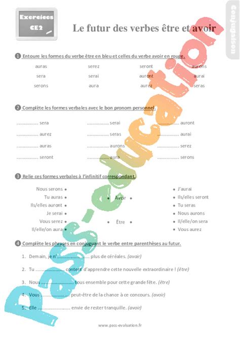 Evaluation Bilan Ce Les Verbes Tre Et Avoir Au Futur Pdf