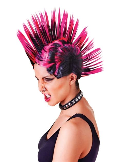 Punk Rock Mohican Wig Pinkblack Costumes R Us Fancy Dress