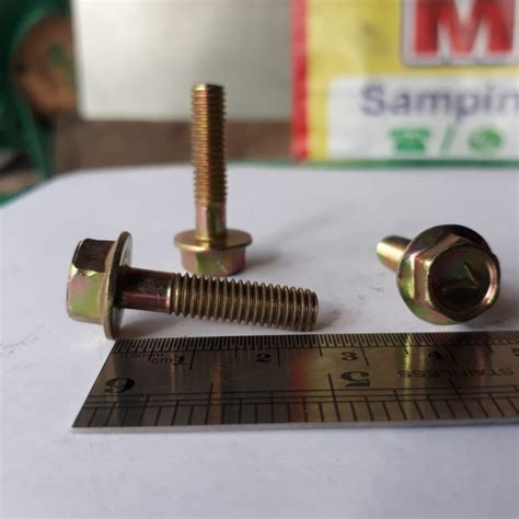 Jual Baut Topi M X Kuning Flange Bolt M X Kunci Panjang Cm