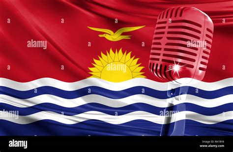 Microphone On Fabric Background Of Flag Of Kiribati Close Up Stock