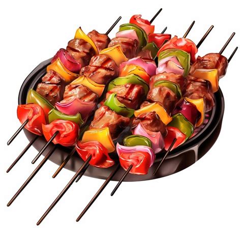 Premium AI Image There Are Many Skewers Of Meat And Vegetables On A