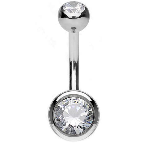 Prong Set Double Jeweled Titanium Ip Belly Ring