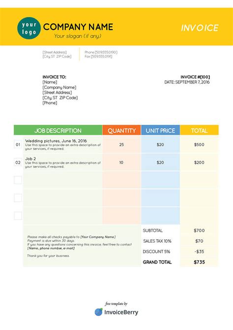 Color Stationary PDF invoice template | Free Templates For Photoshop | InvoiceBerry