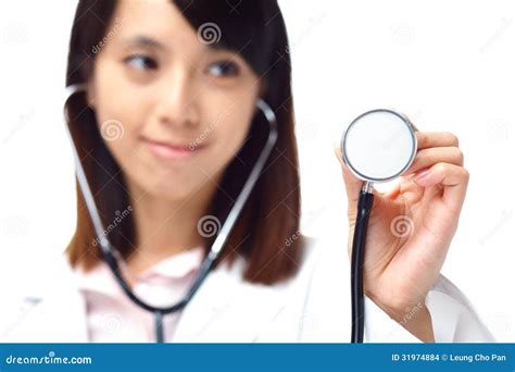 Asian Female Doctor Holding Stethoscope Stock Photo Image Of File