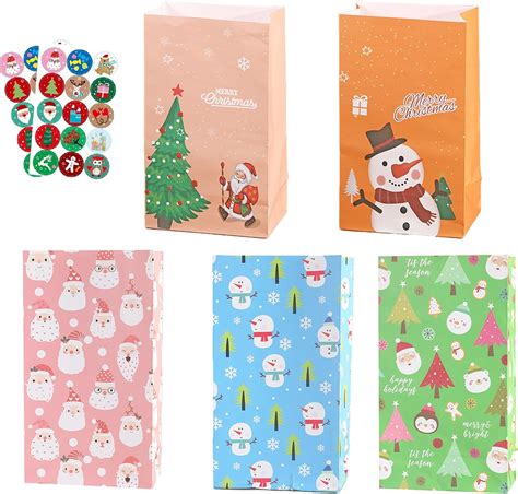 Pcs Christmas Paper Bags Christmas Bags With Stickers Christmas