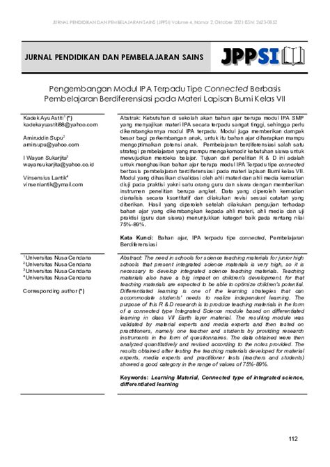 Pdf Pengembangan Bahan Ajar Ipa Terpadu Tipe Connected Berbasis Pembelajaran Berdiferensiasi