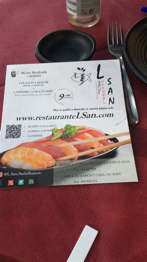 Carta del restaurante L San Sushi Ramen Ramón Y Cajal Sevilla