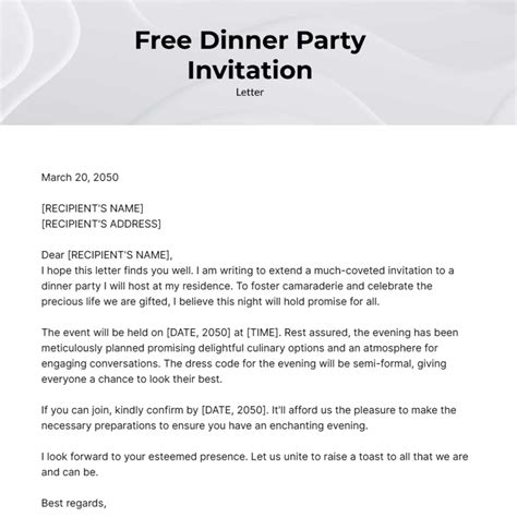 Dinner Party Invitation Letter Template Edit Online And Download