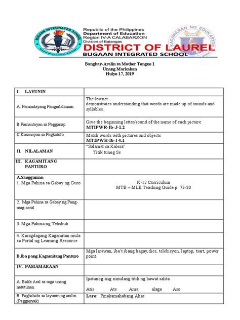 Detailed Lesson Plan Mother Tongue Pdf