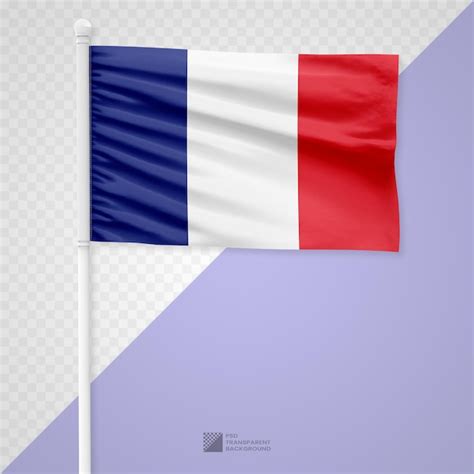 Premium Psd Waving The France Flag On A White Metal Pole Isolated On