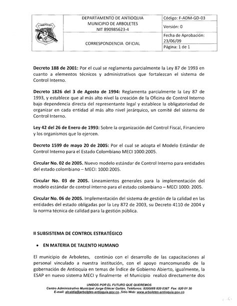 Informe Pormenorizado Del Estado De Control Interno Ley 1474 De 2011 Pdf