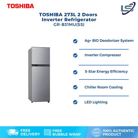 TOSHIBA 273L 2 Doors Inverter Refrigerator GR B31MU SS Ag BIO