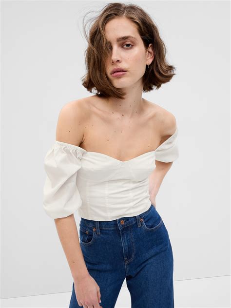 Puff Sleeve Sweetheart Crop Top Gap