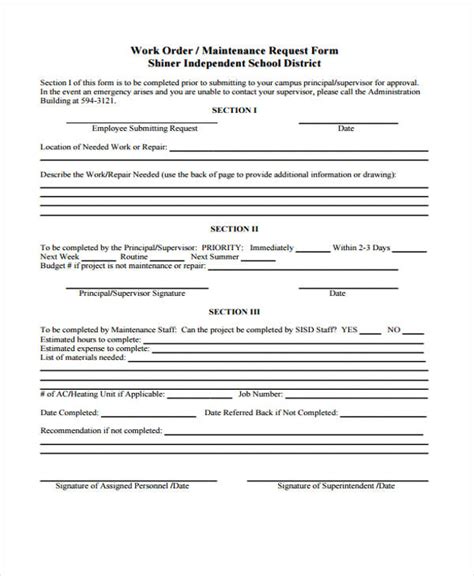 Printable Maintenance Work Order Forms Tutore Org Master Of Documents