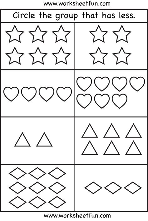 More And Less Worksheets For Kindergarten