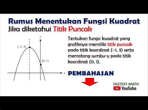 Rumus Cara Menentukan Fungsi Kuadrat Jika Diketahui Titik Puncaknya