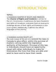 HRM Docx INTRODUCTION TOPICS 1 CANADIAN CHARTER OF RIGHTS AND