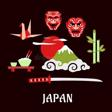 Japan Travel Flat Concept With Cultural Symbols Stock Vector
