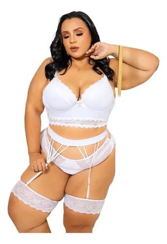 Conjunto Lingerie Cinta Liga Plus Size Sexy Tamanho Especial Parcelamento Sem Juros