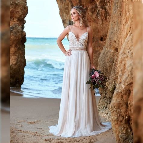 Brautkleider Hochzeitskleider Spaghettitr Ger Beach Empire Brautkleid