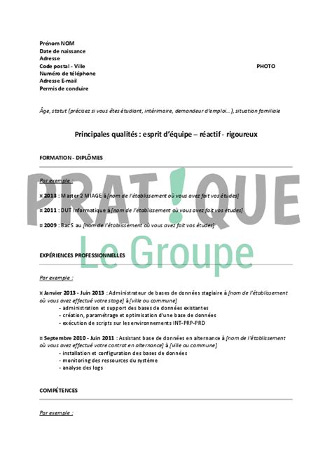 Exemple Cv Administrateur Base De Donn Es Laboite Cv Fr