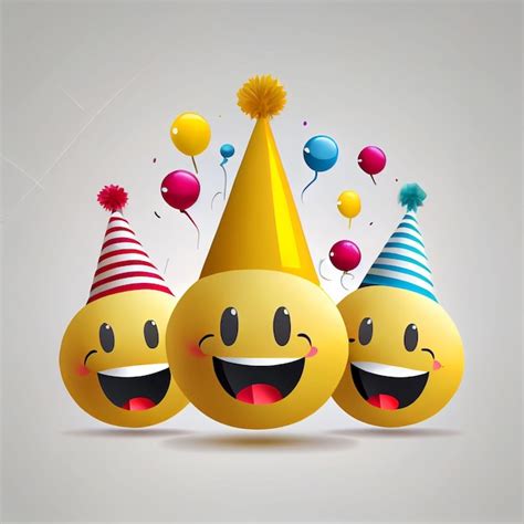 Premium Photo Three Smiley Faces Are Wearing A Party Hat And Balloons