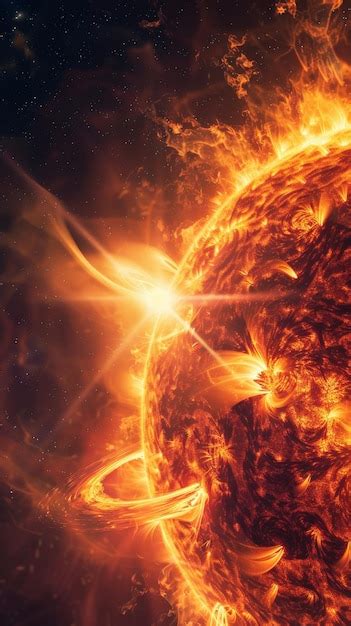 Magnífica representación del sol con poderosas llamaradas solares y