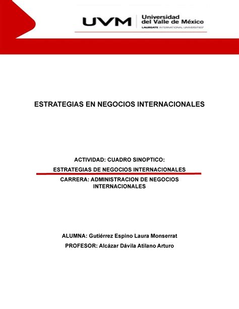 Cuadro Sinoptico De Estrategias Internacionales 2 Negocios