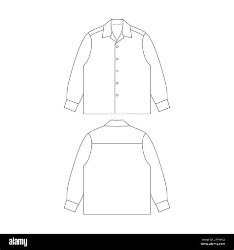 Template Long Sleeve Camp Shirt Vector Illustration Flat Design Outline