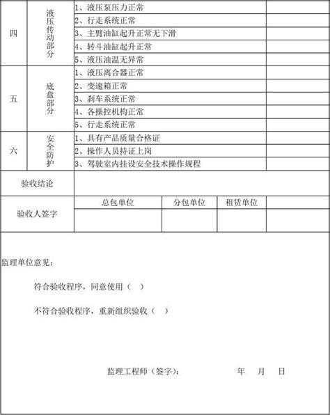 施工机械检查验收表挖掘机文档下载