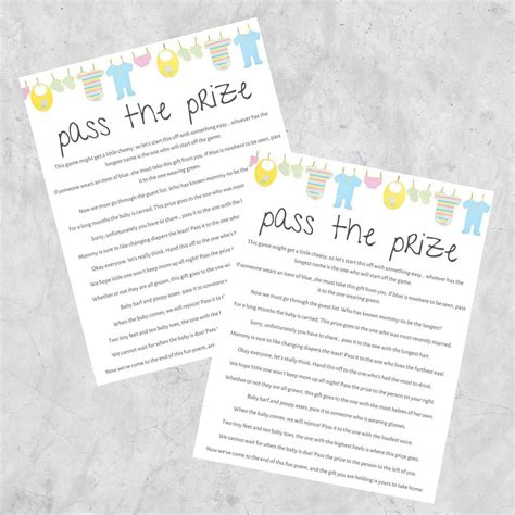 Baby Shower Pass The Prize Game Rhyme Game Baby Shower Pass The Gift