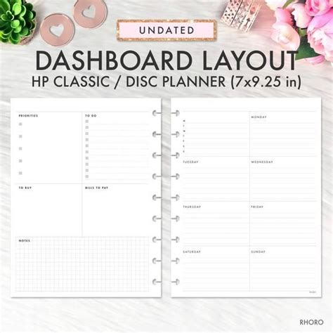 Dashboard Layout CLASSIC HAPPY PLANNER Printable Insert Dashboard