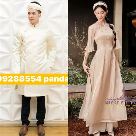 SẴN NHIỀU CÓ BIGSIZE CẶP ÁO DÀI NAM TAFTA TRẮNG KEM NỮ LỤA NUDE DÀY DẶN ĐỦ SIZE BÊ BƯNG QUẢ
