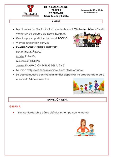 Pdf Lista Semanal De Tareas Semana Del 23 Al Semanal De Tareas 2 B Primaria Sritas Selene Y