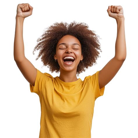 Young woman celebrating her success with joy and enthusiasm, expressing