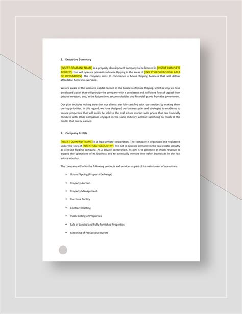 House Flipping Business Plan Template in Pages, Word, Google Docs - Download | Template.net